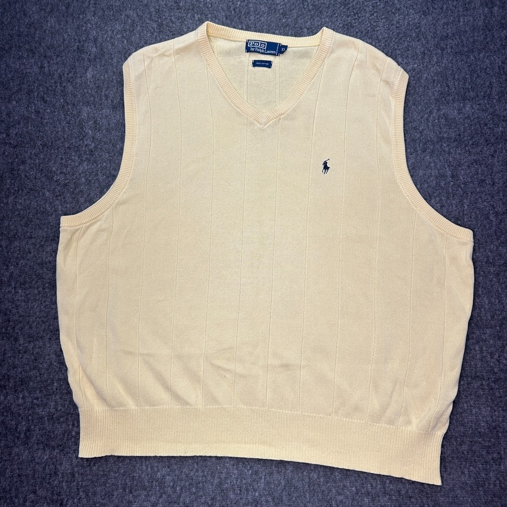 Polo Ralph Lauren Sweater‎ Vest Mens XL Yellow Cotton V-Neck Pullover Preppy